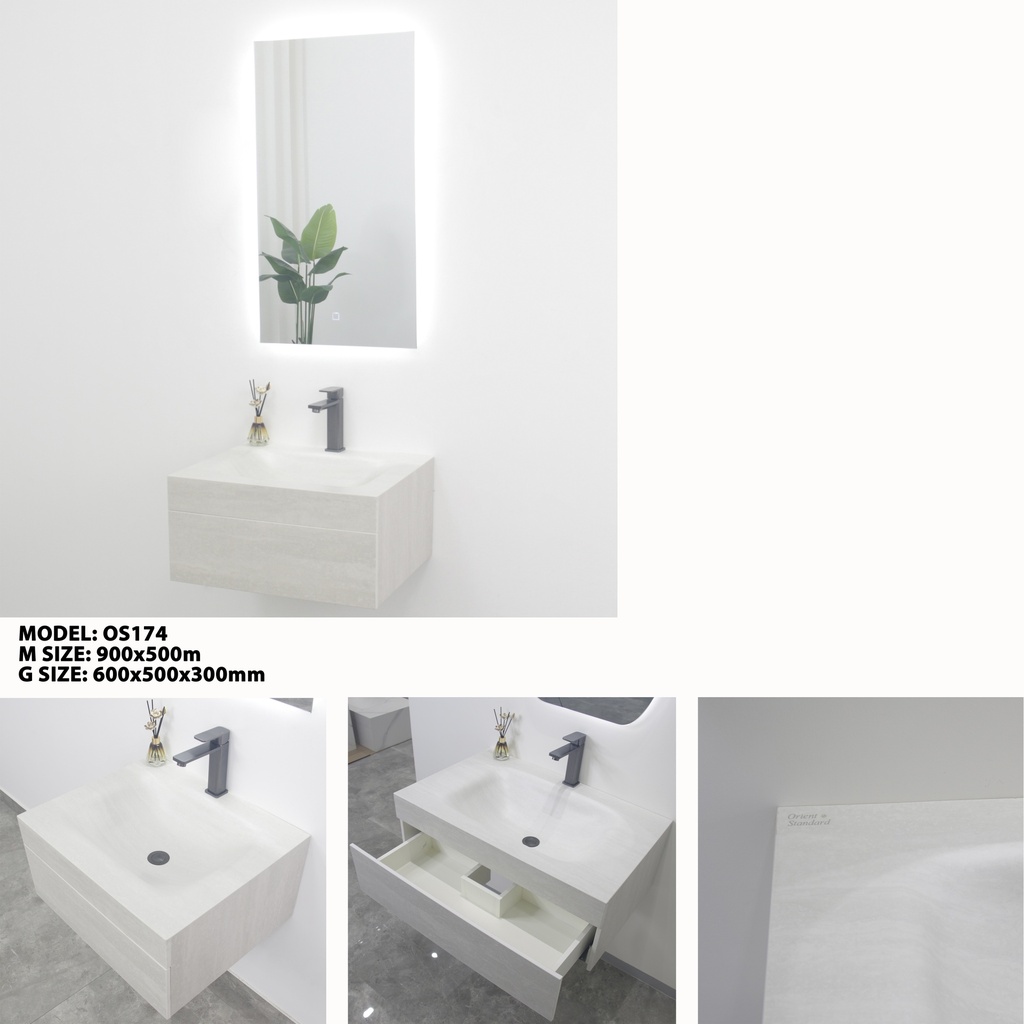 مغسلة بورسلان درج سحاب OS174 حوض رمادي فاتح 60سم 