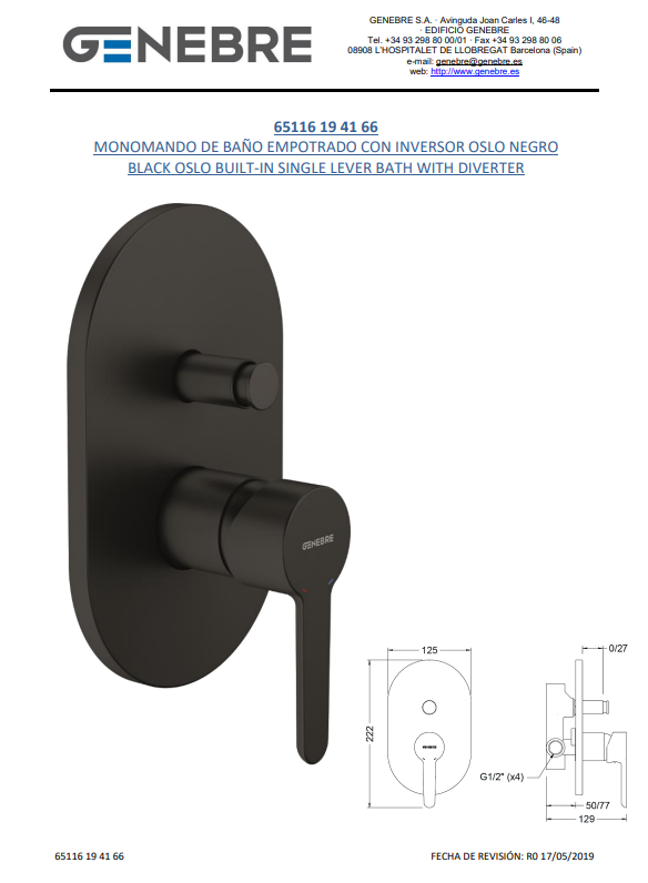خلاط دش مخفي 66 41 19 65116 OSLO اسباني GENEBRE اسود خطين دائري
