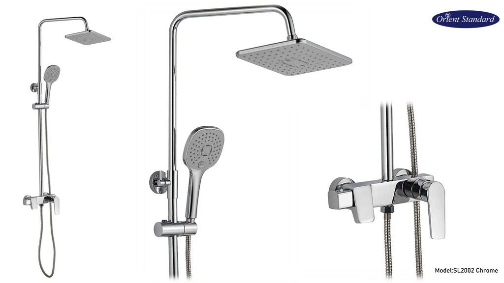 خلاط دش OS2002 صيني ORIENT STANDARD كروم مع ماسورة بسماعة 20*30 سم مستطيل وصبانة