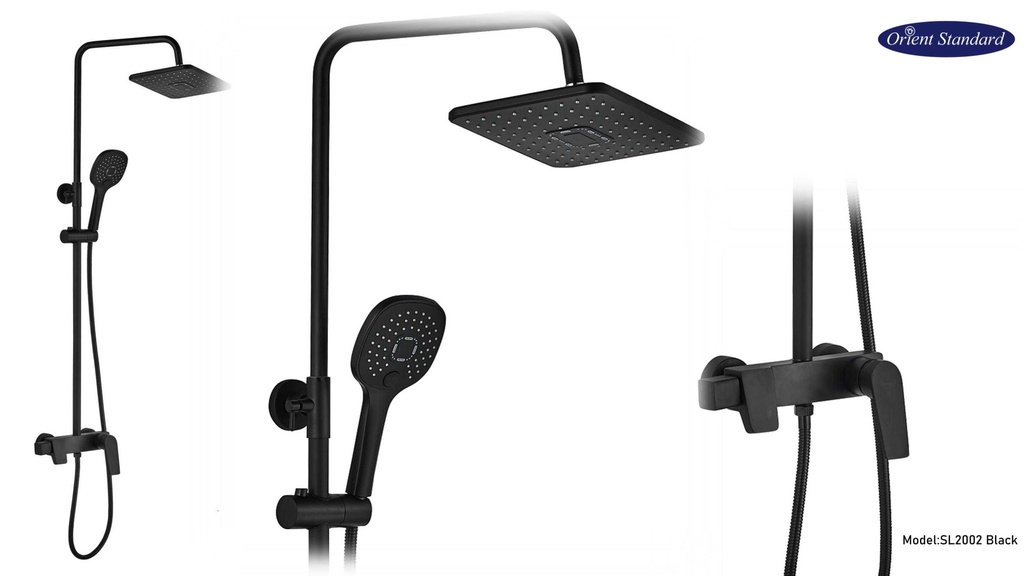 خلاط دش OS2002 صيني ORIENT STANDARD اسود مع ماسورة بسماعة 20*30 سم مستطيل وصبانة