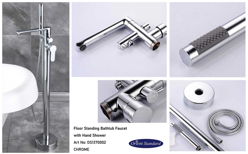 خلاط مغطس ارضي OS1370002 صيني ORIENT STANDARD كروم 100 سم مع سماعة