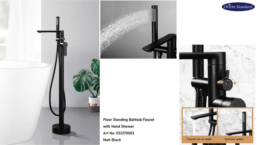 خلاط مغطس ارضي OS1370003 صيني ORIENT STANDARD اسود مطفي 100 سم مع سماعة