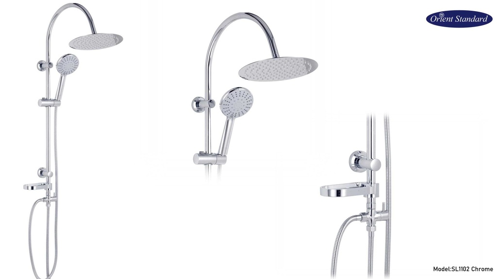 ماسورة دش SL1102 صيني ORIENT STANDARD كروم دائري 25*25 سم مع سماعة يد وصبانة