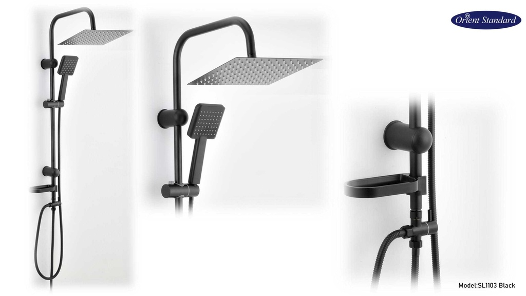 ماسورة دش SL1103 صيني ORIENT STANDARD اسود مربع 25*25 سم مع سماعة يد وصبانة