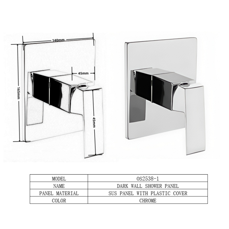 مسكة خلاط دش مخفي OS2538-1 خط واحد كروم مربع مع الوجه