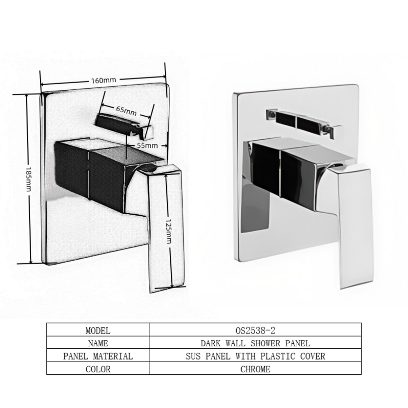 مسكة خلاط دش مخفي OS2538-2 خطين كروم مربع مع الوجه