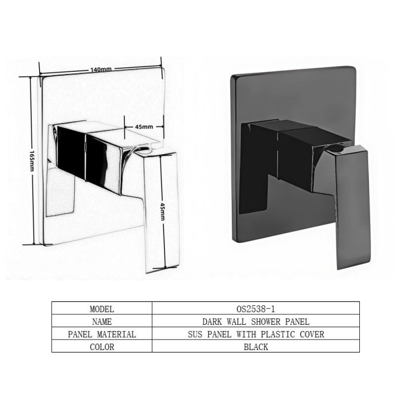 مسكة خلاط دش مخفي OS2538-1 خط واحد اسود مربع مع الوجه