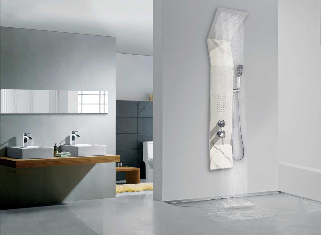 دش جداري استيل RR3001 أبيض رخامي  140*22سم CURVED