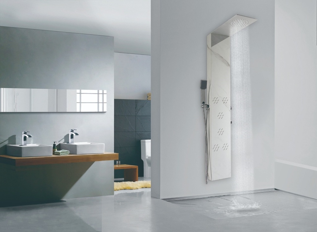 دش جداري استيل RR3004 أبيض رخامي  140*22سم SLIM