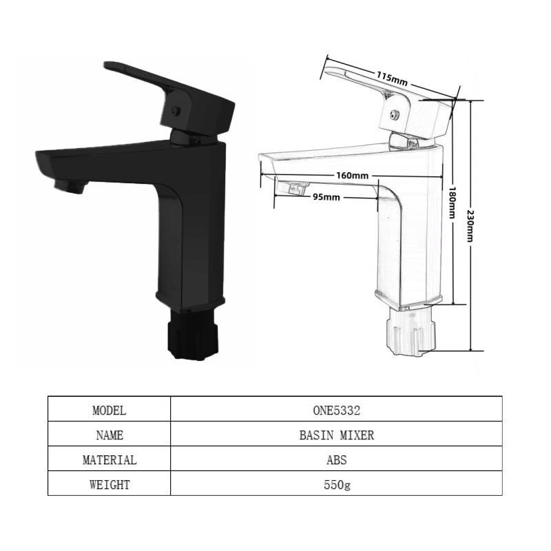 خلاط مغسلة OS5332 صيني أسود قصير ABS سداسي