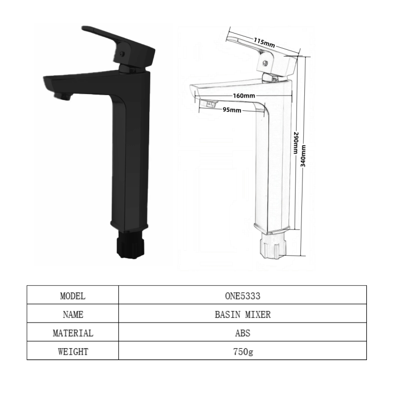 خلاط مغسلة OS5332 صيني أسود عالي ABS سداسي