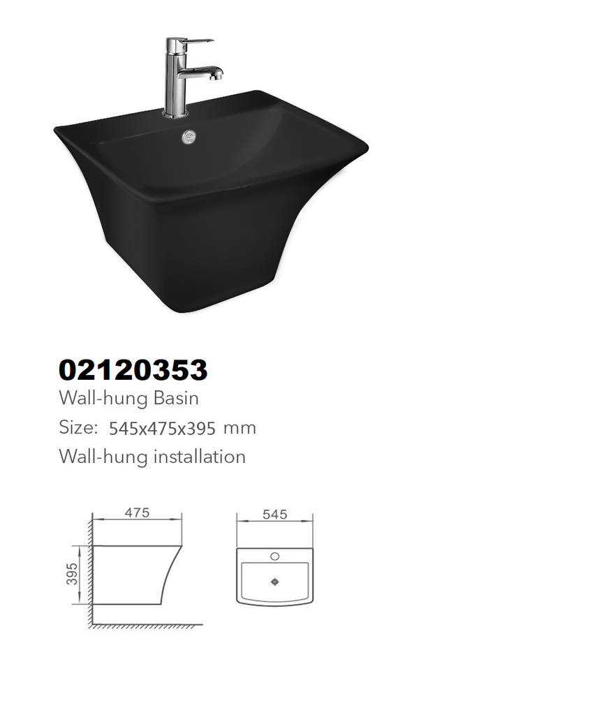 مغسلة سيراميك تعليق OS2120263-B اسود مربع 53*44*36 سم