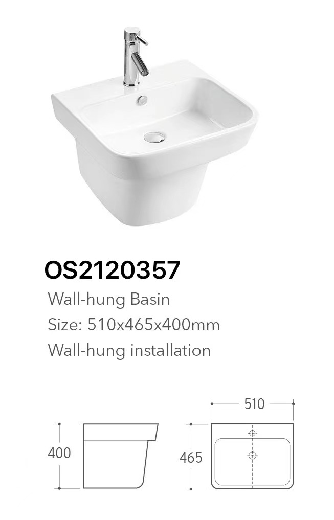 مغسلة سيراميك تعليق OS2120357 صيني ORIEN STANDARD ابيض 50*46*41 سم مربع