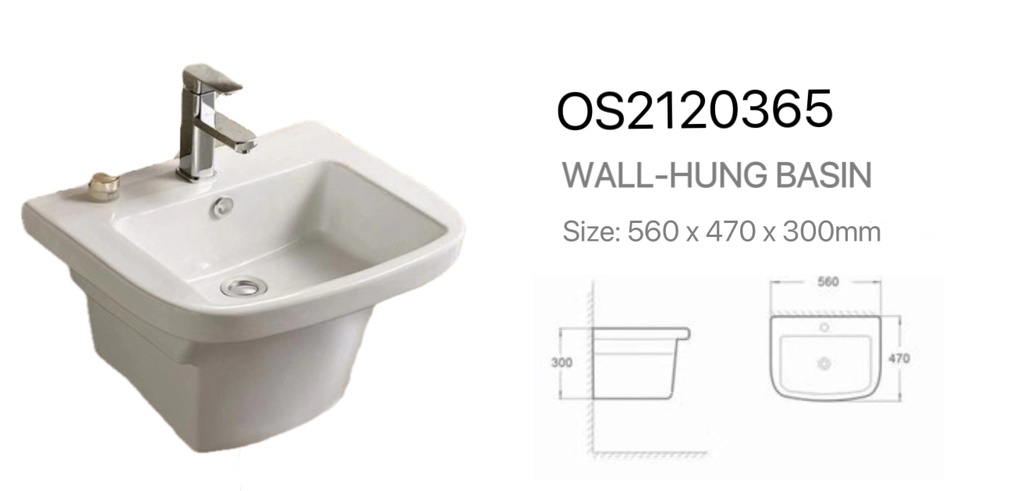 مغسلة سيراميك تعليق OS2120365 صيني ORIENT STANDARD ابيض مربع 56*47*30 سم