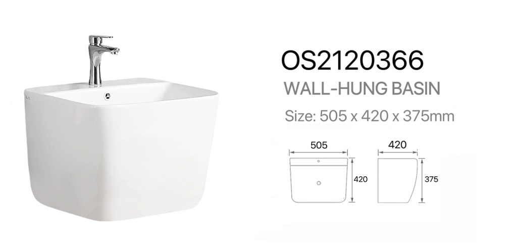 مغسلة سيراميك تعليق OS2120366 صيني ORIENT STANDARD ابيض مربع 50.5*42*33 سم