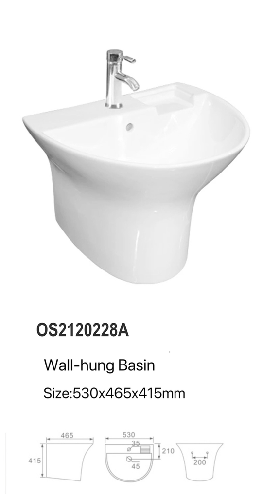 مغسلة سيراميك تعليق os2120228A صيني ORIENT STANDARD ابيض مع صبانة