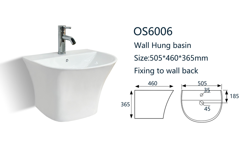 مغسلة سيراميك تعليق OS6006 صيني ORIENT STANDARD أبيض 50.5*46*36.5