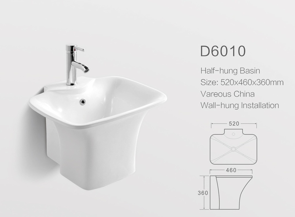 مغسلة سيراميك تعليق OS2120409 ابيض مربع 520*460*360 سم