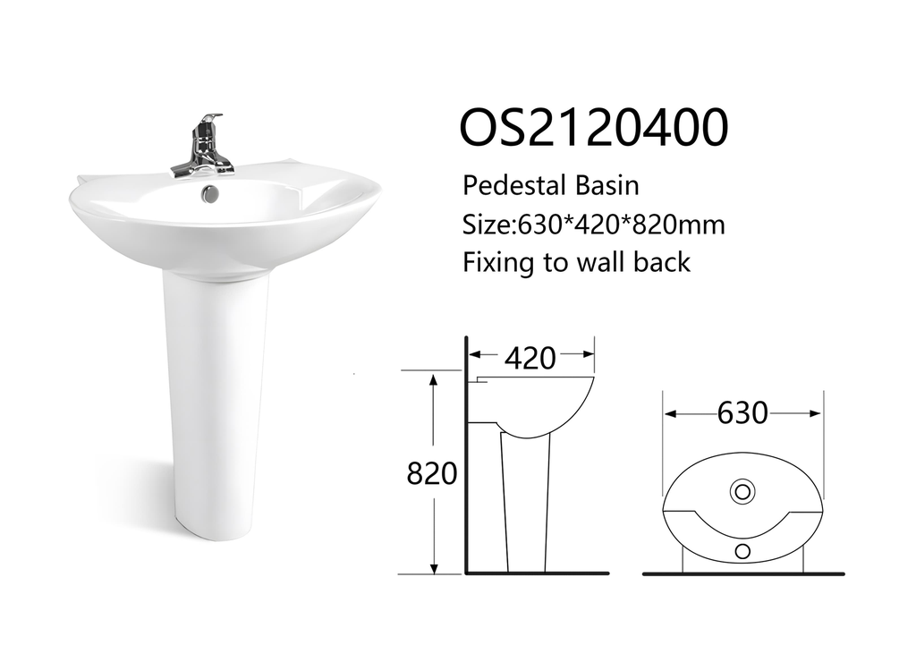 مغسلة سيراميك عمود OS2120400 صيني Orient Standard ابيض دائري 63*42*82 سم