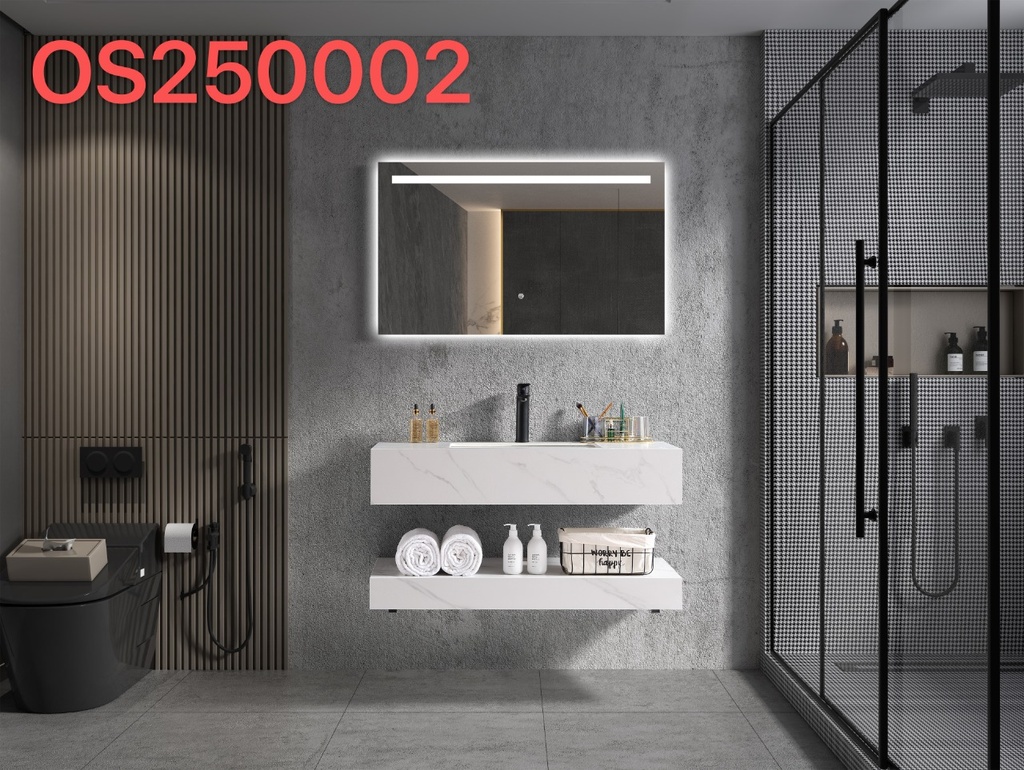 مغسله حجر صناعي OS02 مرايه ليد 100 سم حوض سيراميك