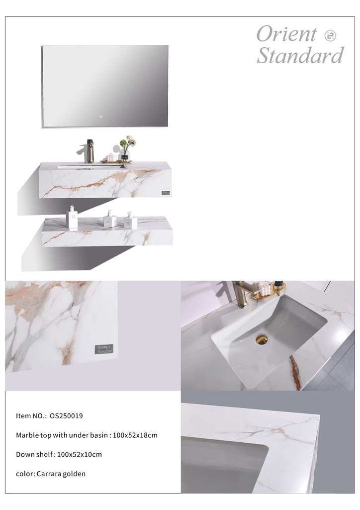 مغسلة حجر OS19 صيني ابيض ذهبي 100 سم حوض سيراميك