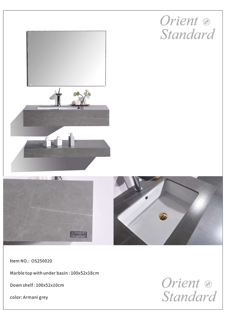 مغسلة حجر OS20 صيني رمادي ابيض 100 سم حوض سيراميك