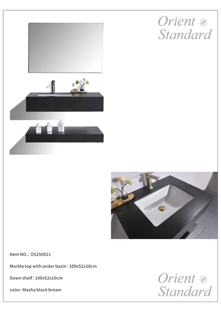 مغسلة حجر OS21 صيني اسود 100 سم حوض سيراميك مع مراية ليد