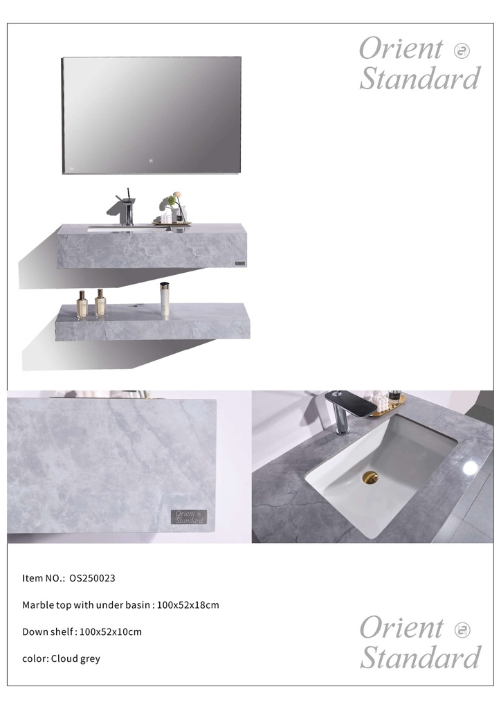 مغسلة حجر OS250023 صيني ORIENT STANDARD رمادي ابيض 100 سم حوض سيراميك مع مراية ليد