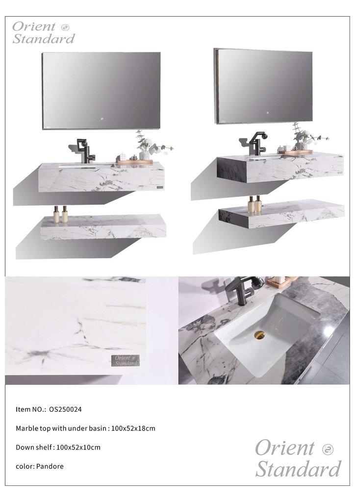 مغسلة حجر OS24 صيني ابيض رمادي 100 سم حوض سيراميك