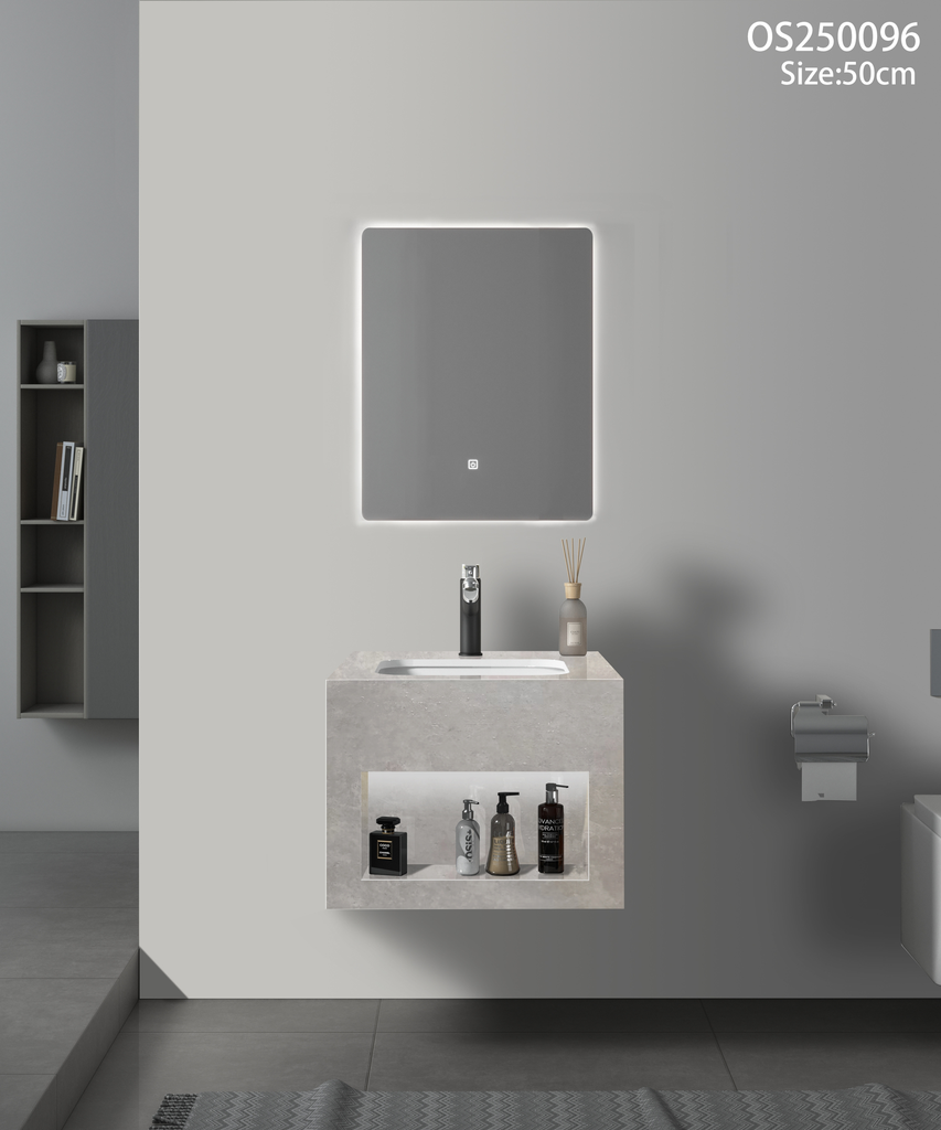 مغسلة بورسلان رمادي مطفي اضاءة امامية حوض سيراميك OS96 صيني 50سم