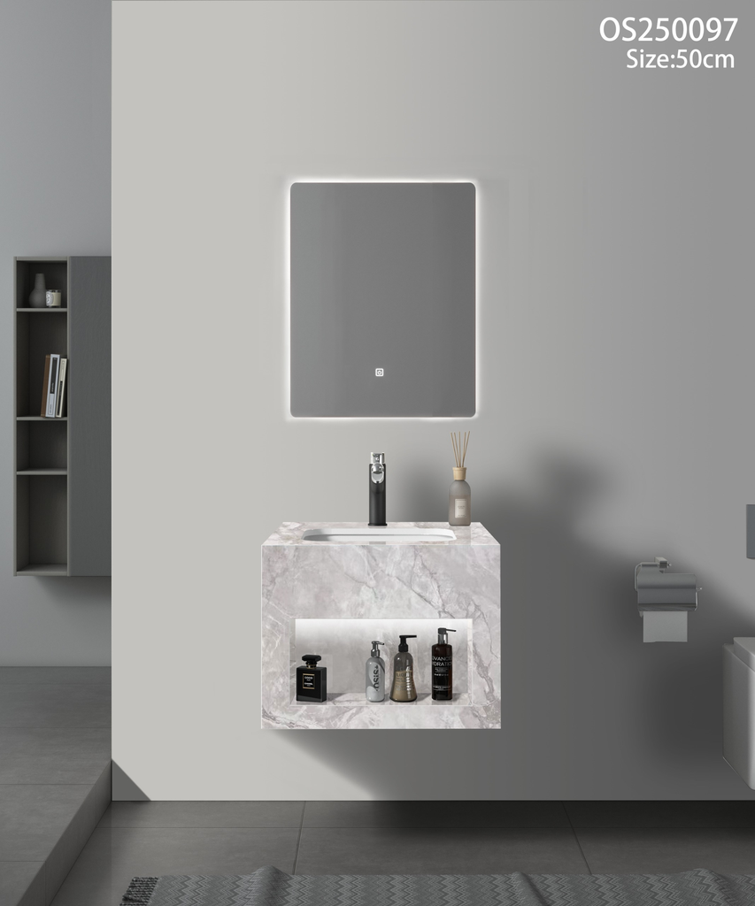 مغسلة بورسلان رمادي مرخم اضاءة امامية حوض سيراميك OS97 صيني 50سم