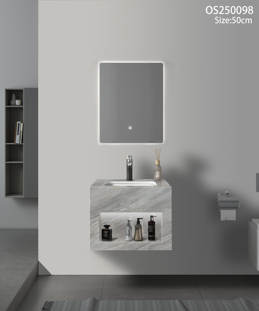 مغسلة بورسلان رمادي مطفي مرخم اضاءة امامية حوض سيراميك OS98 صيني 50سم