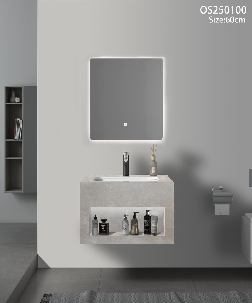 مغسلة بورسلان رمادي مطفي اضاءة امامية حوض سيراميك OS100 صيني 60سم