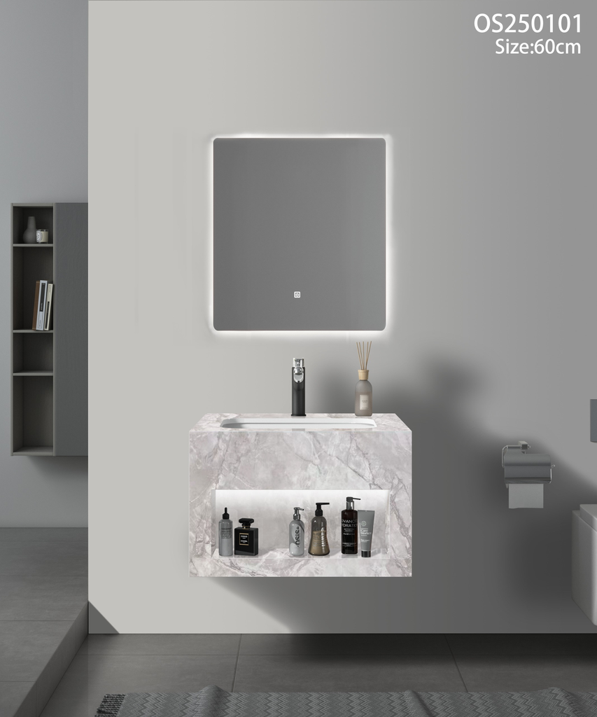 مغسلة بورسلان رمادي مرخم اضاءة امامية حوض سيراميك OS101 صيني  60سم