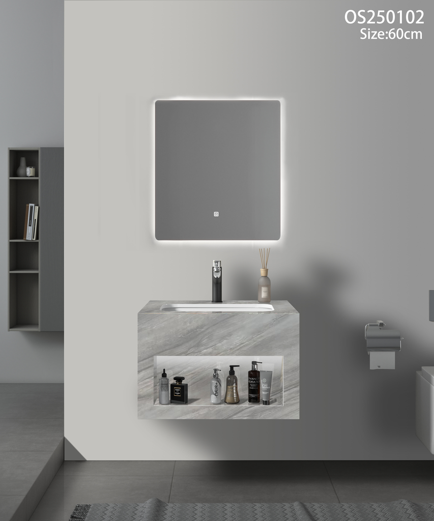 مغسلة بورسلان رمادي مطفي مرخم اضاءة امامية حوض سيراميك OS102 صيني 60سم