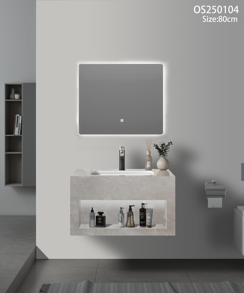 مغسلة بورسلان رمادي مطفي اضاءة امامية حوض سيراميك OS104 صيني 80سم