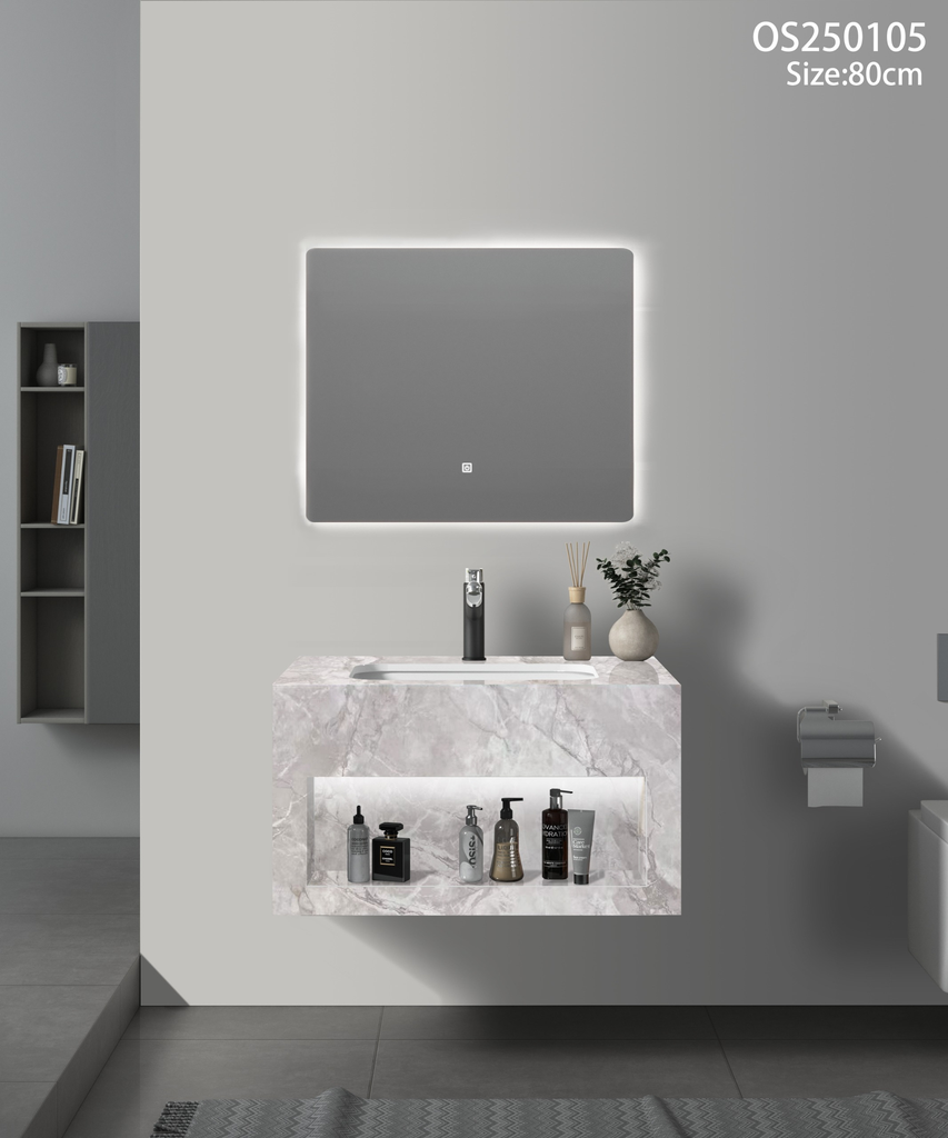 مغسلة بورسلان رمادي مرخم اضاءة امامية حوض سيراميك OS105 صيني 80سم