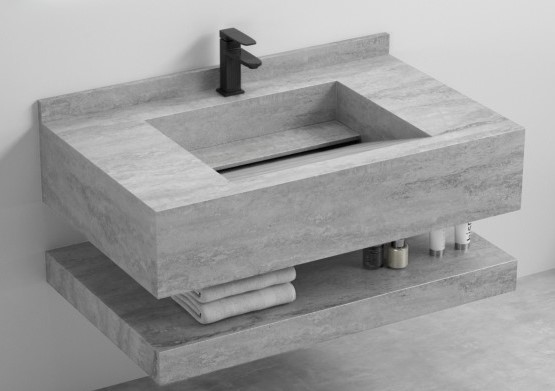 مغسلة بورسلان حوض شلال OS121 ترافيرتينو صيني رمادي فاتح 80 سم