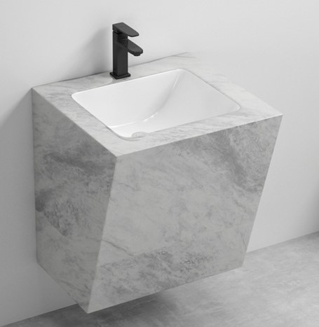 مغسلة تعليق بورسلان OS132 صيني رمادي فاتح رخامي 50 سم حوض ليزر