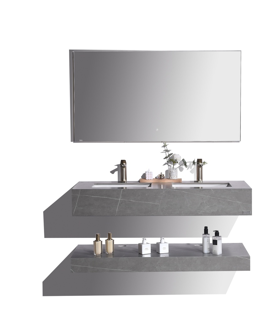 مغسلة حجر OS29 صيني رمادي ابيض 120 سم حوضين سيراميك