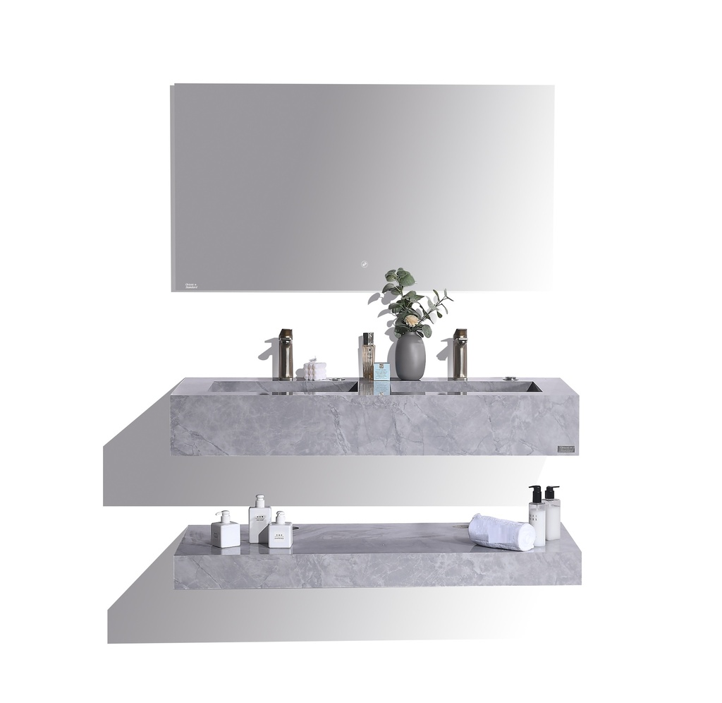 مغسلة حجر OS35 صيني رمادي ابيض 120 سم حوضين حجر بهراب شلال اتوماتيك