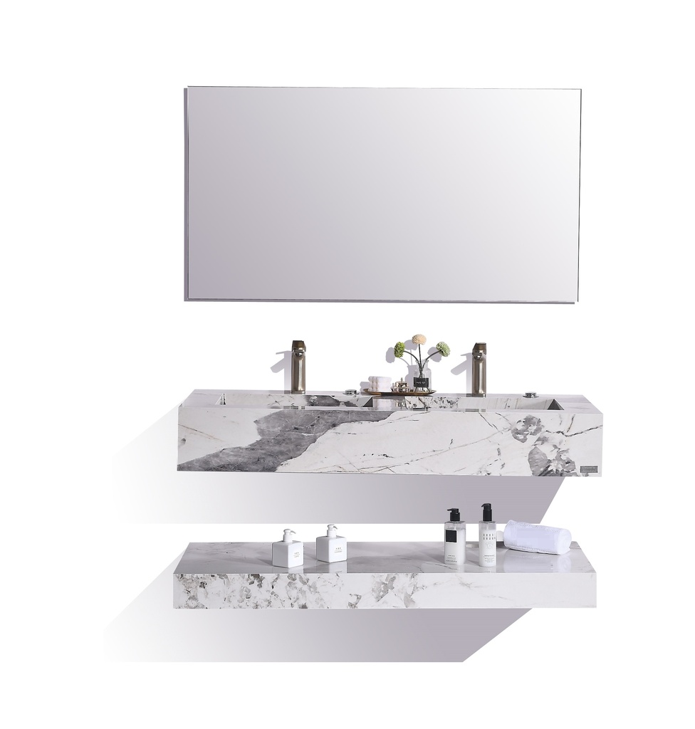 مغسلة حجر OS36 صيني ابيض رمادي 120 سم حوضين حجر بهراب شلال اتوماتيك