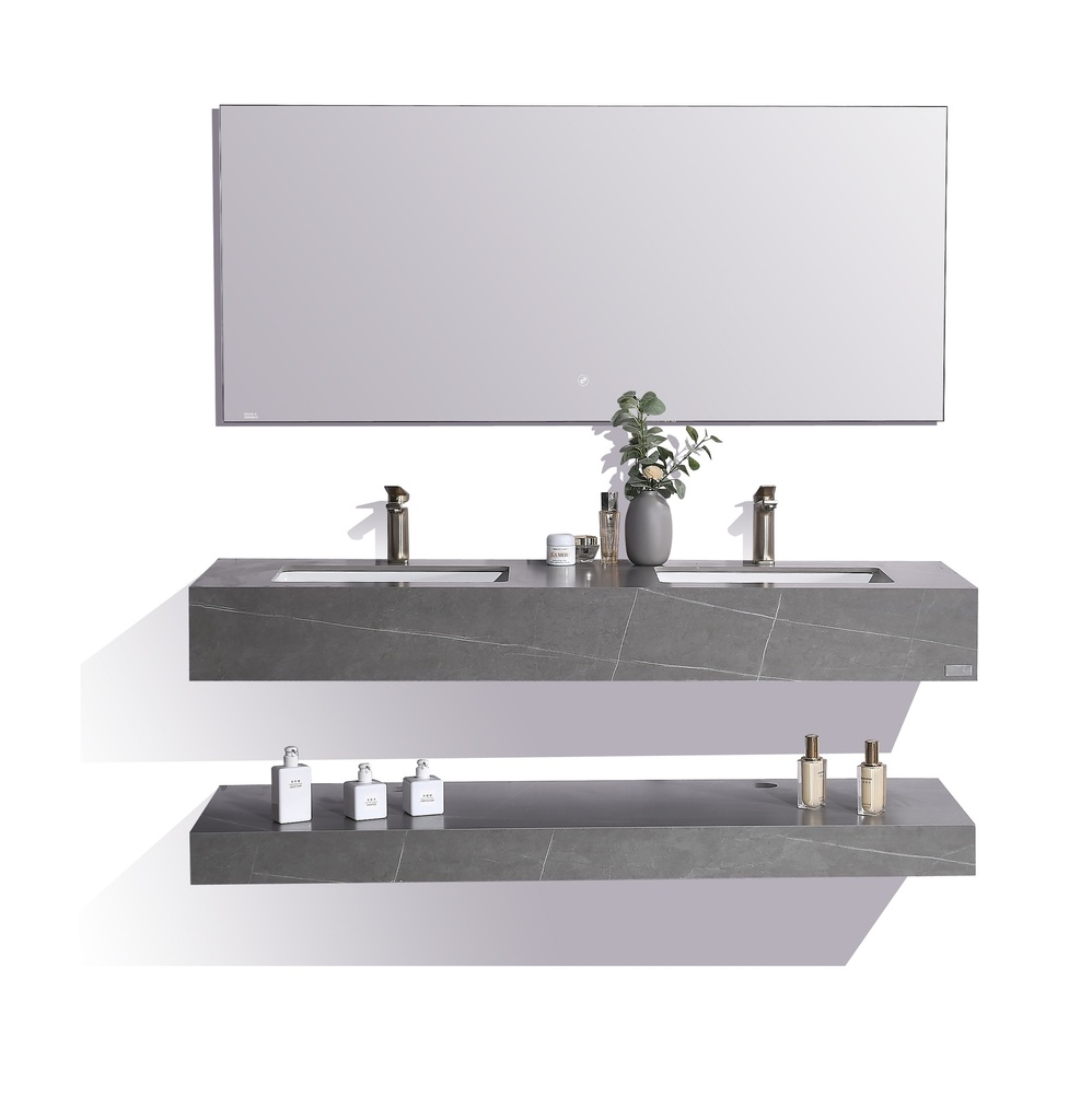 مغسلة حجر OS38 صيني رمادي ابيض 150 سم حوضين سيراميك