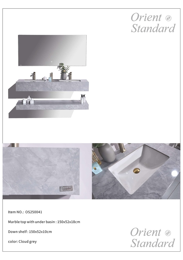 مغسلة حجر OS41 صيني رمادي ابيض 150 سم حوضين سيراميك