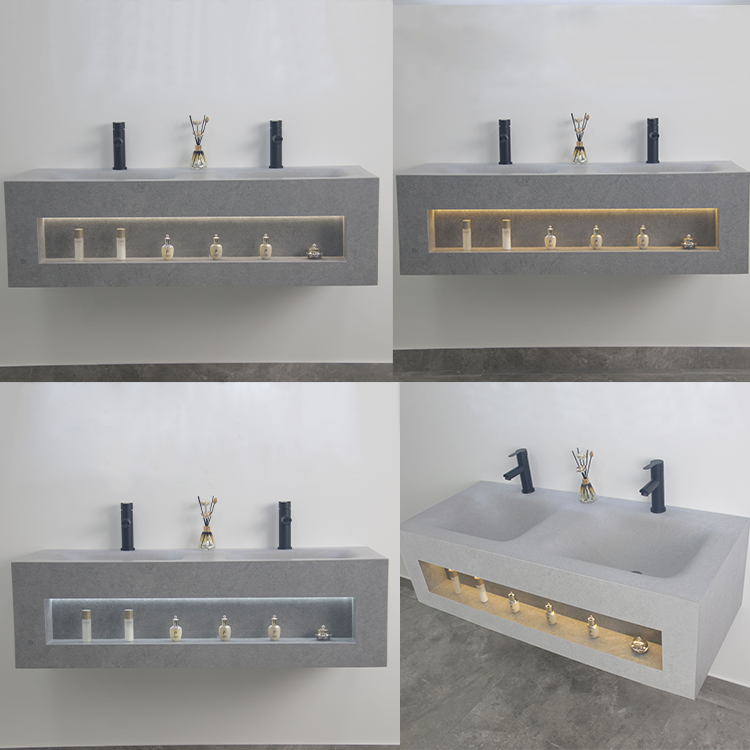 مغسلة بورسلان باضاءة لمس OS140 صيني رمادي 120سم حوضين hot binding