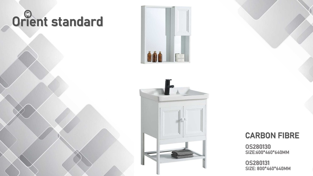 مغسلة دولاب كاربون فايبر OS280131  لون  أبيض 80*46 سم - مع الرجل