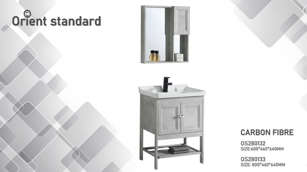 مغسلة دولاب كاربون فايبر OS280133  لون الرمادي الاسمنت  80*46 سم - مع الرجل