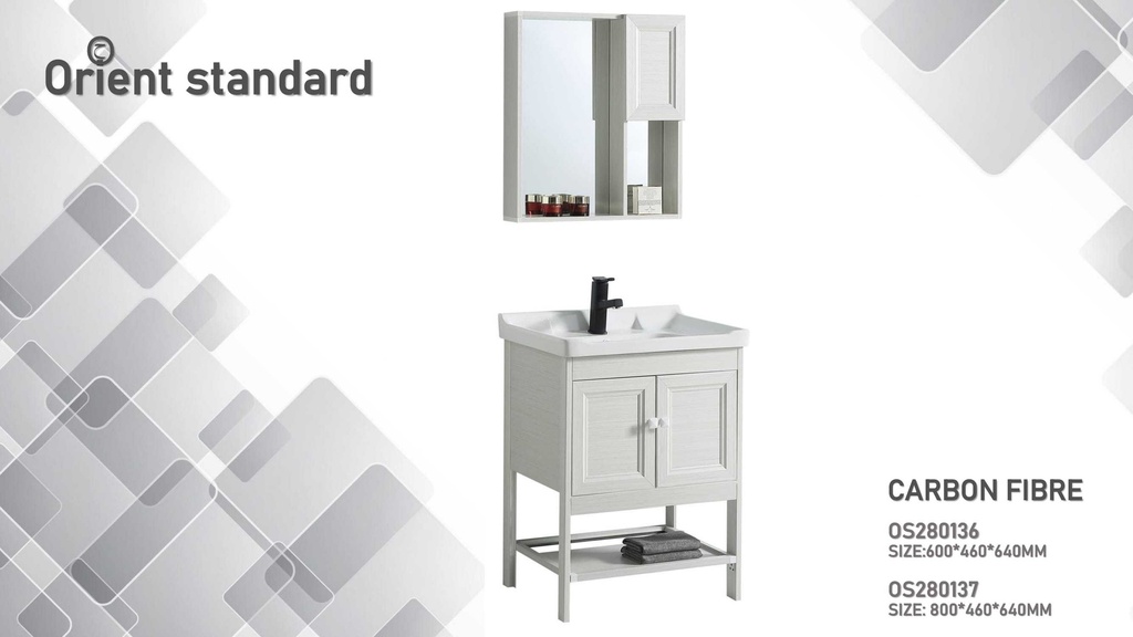 مغسلة دولاب كاربون فايبر OS280136  لون بيج فاتح 60*46 سم - مع الرجل