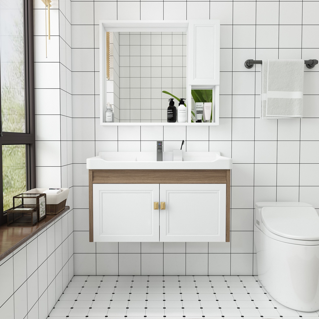 مغسلة كاربون فايبر KD OS280024 صيني ORIENT STANDARD ابيض خشبي 80 سم مع صيدلية بمراية