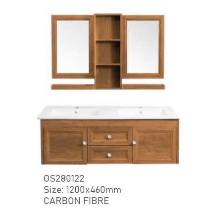 مغسلة دولاب كاربون فايبر OS280122 حوضين لون خشبي غامق  120*46 سم